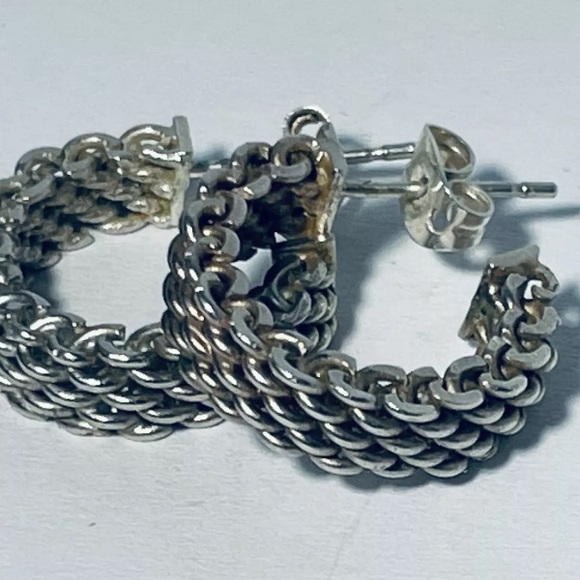 Authentic Tiffany & Co. Somerset Mesh Hoop Earrings 925 Sterling Silver - Picture 3 of 11